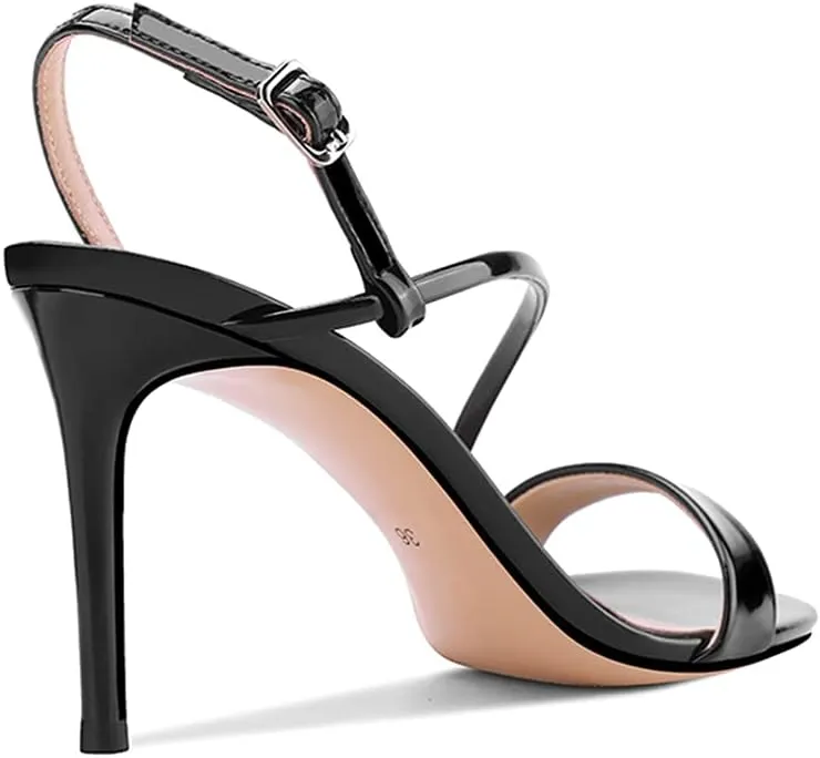 Lutalica W Women's Sexy Patent Leather Open Toe Single Strap Stiletto High Heel Slingback Dress Sandals For Party Evening Wedding