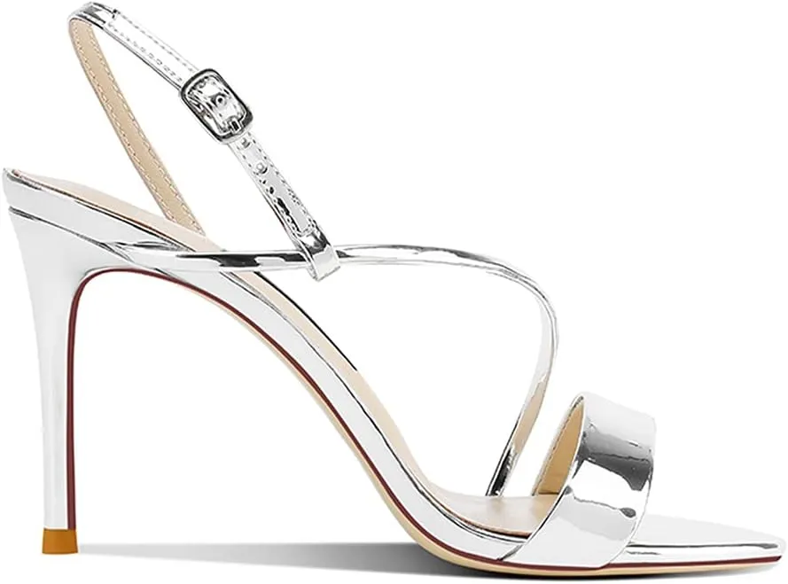 Lutalica W Women's Sexy Patent Leather Open Toe Single Strap Stiletto High Heel Slingback Dress Sandals For Party Evening Wedding