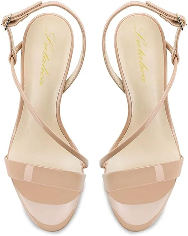Lutalica W Women's Sexy Patent Leather Open Toe Single Strap Stiletto High Heel Slingback Dress Sandals For Party Evening Wedding