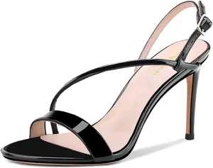 Lutalica W Women's Sexy Patent Leather Open Toe Single Strap Stiletto High Heel Slingback Dress Sandals For Party Evening Wedding