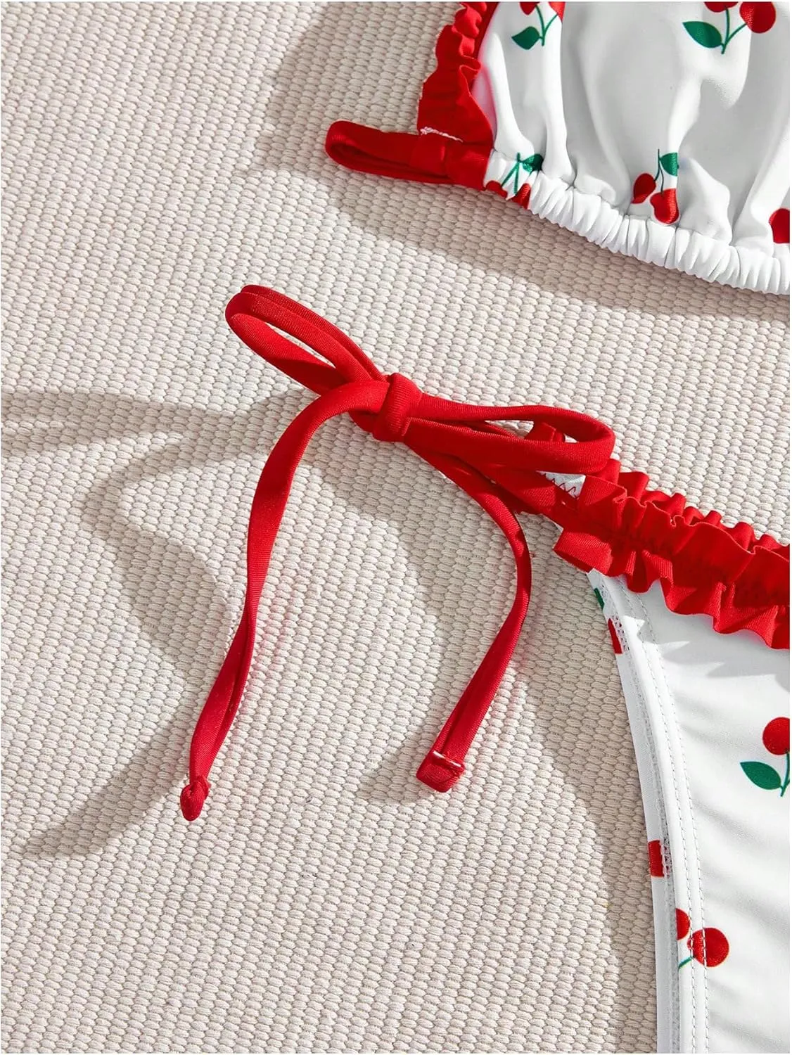 MakeMeChic Women's 2 Piece Bikini Set Cherry Halter Backless Ruffle String Cute Bathing Suit