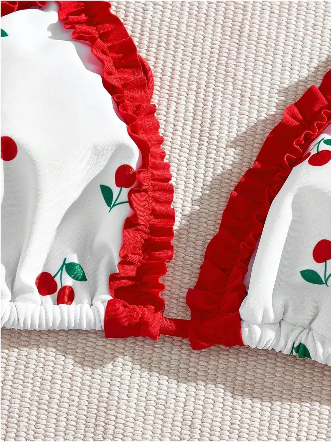 MakeMeChic Women's 2 Piece Bikini Set Cherry Halter Backless Ruffle String Cute Bathing Suit