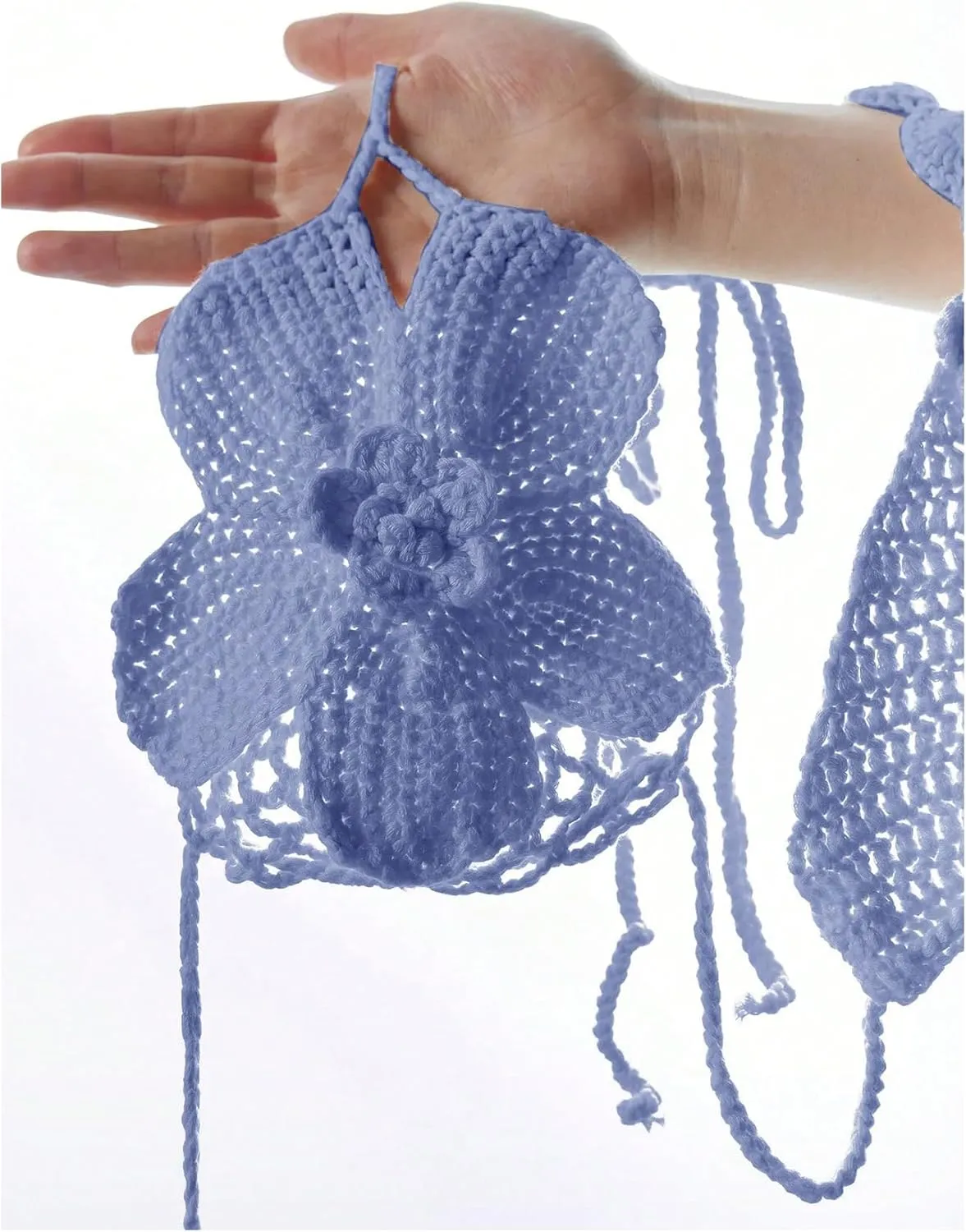 MakeMeChic Women's Bikini Sets Crochet 3D Floral Halter Tie Back Boho Bathing Suit