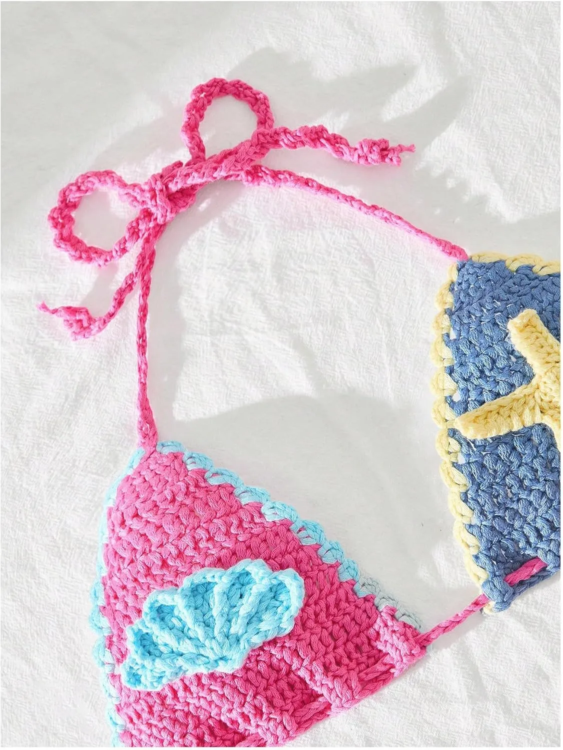 MakeMeChic Women's Bikini Sets Crochet 3D Floral Halter Tie Back Boho Bathing Suit