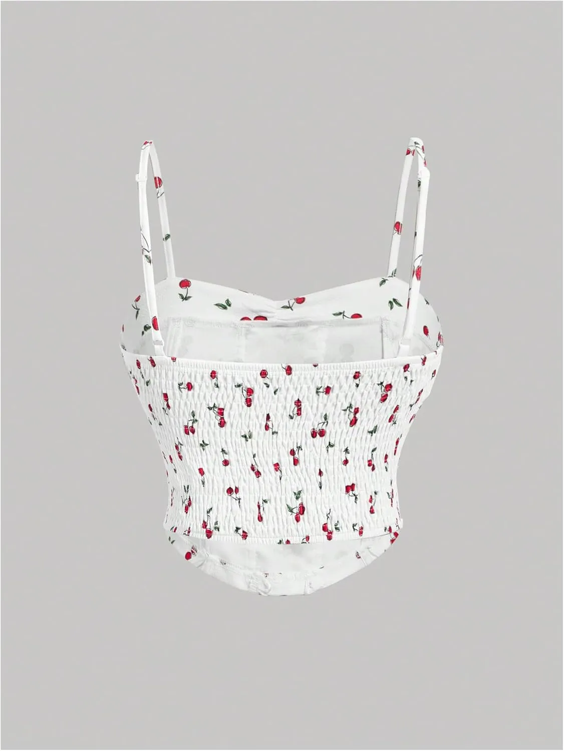 MakeMeChic Women's Cherry Spaghetti Strap Lace Up Camisole Top Sleeveless Summer Bustier Crop Tops