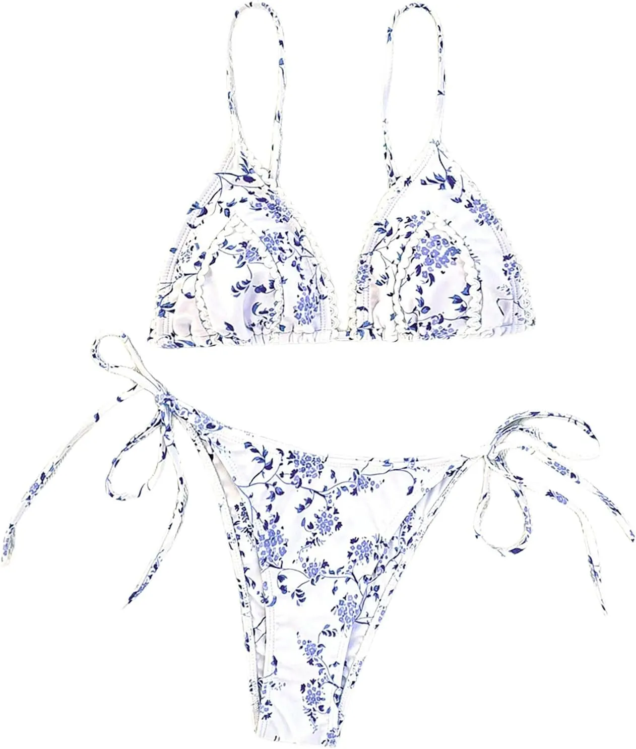 MakeMeChic Women's Floral Bikini Sets Triangle Backless Tie Side Swimwear 2 Piece Bathing Suit