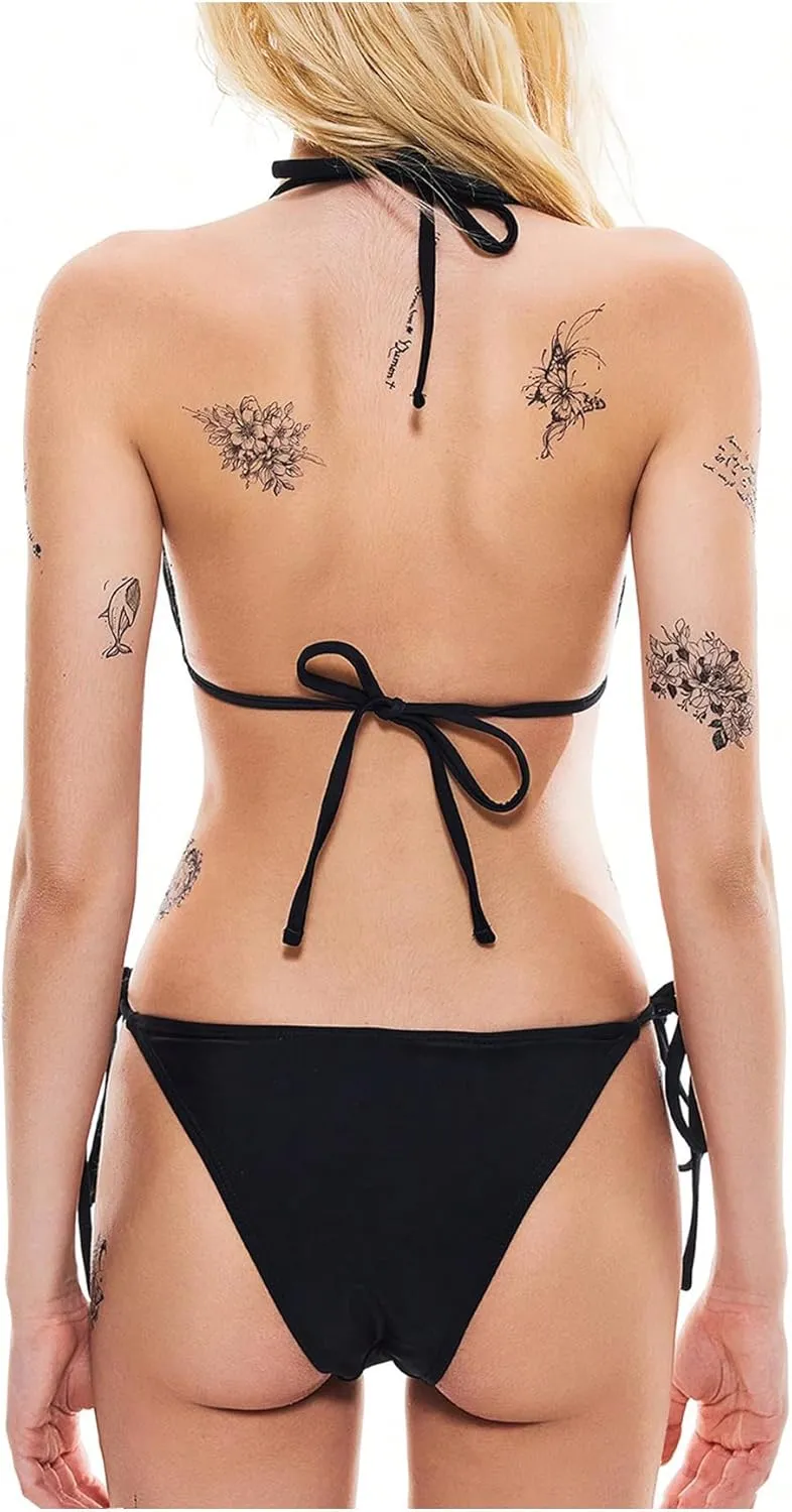 MakeMeChic Women's Gothic 2 Piece Bikini Set Bow Halter Triangle Tie Side Swimsuit Bathing Suit