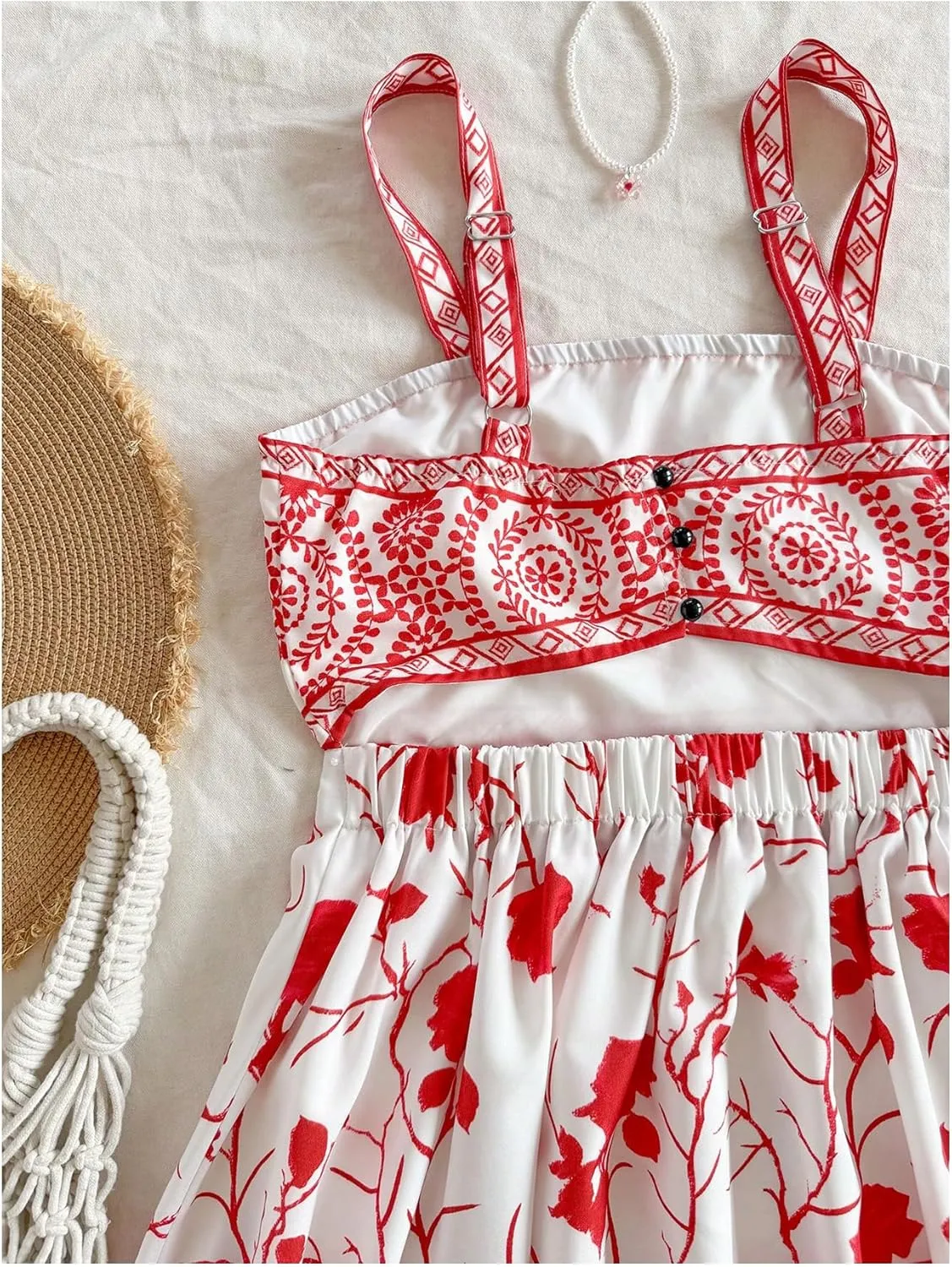 MakeMeChic Women's Summer Tribal Print Cami Dress Sleeveless A Line Flare Mini Dresses Boho Sundress