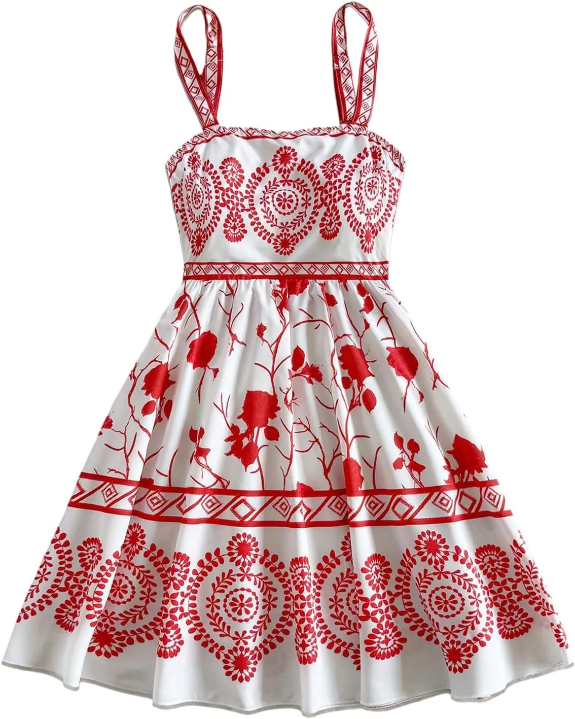 MakeMeChic Women's Summer Tribal Print Cami Dress Sleeveless A Line Flare Mini Dresses Boho Sundress