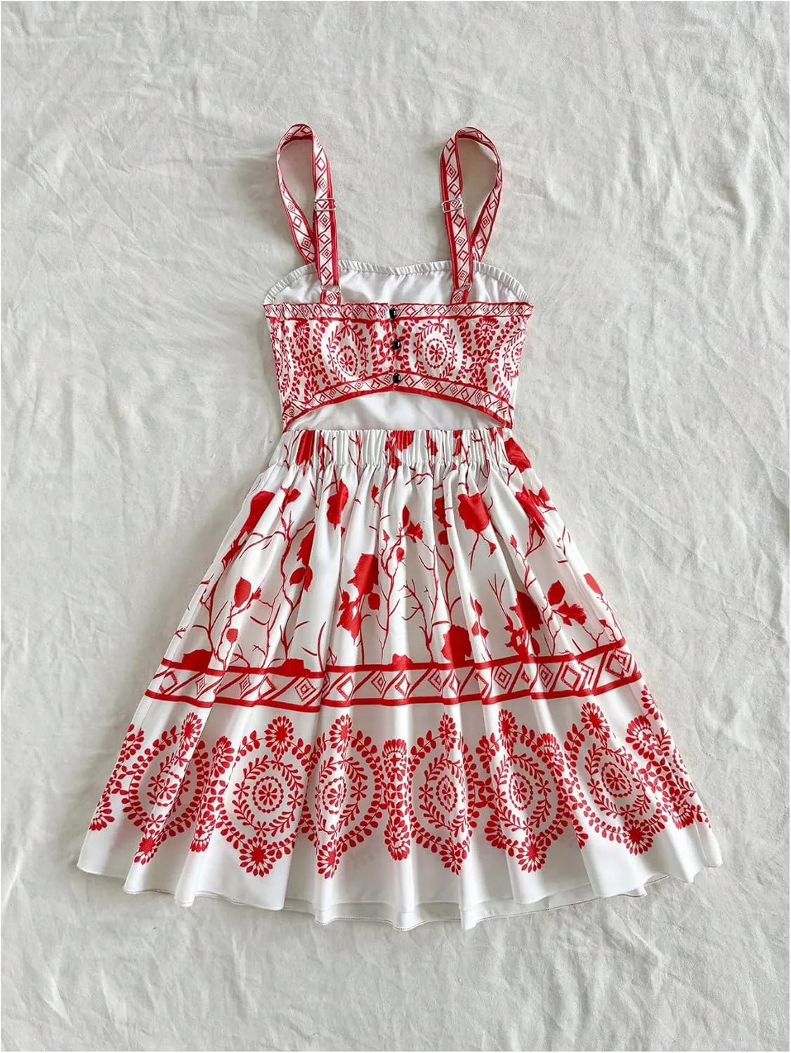MakeMeChic Women's Summer Tribal Print Cami Dress Sleeveless A Line Flare Mini Dresses Boho Sundress