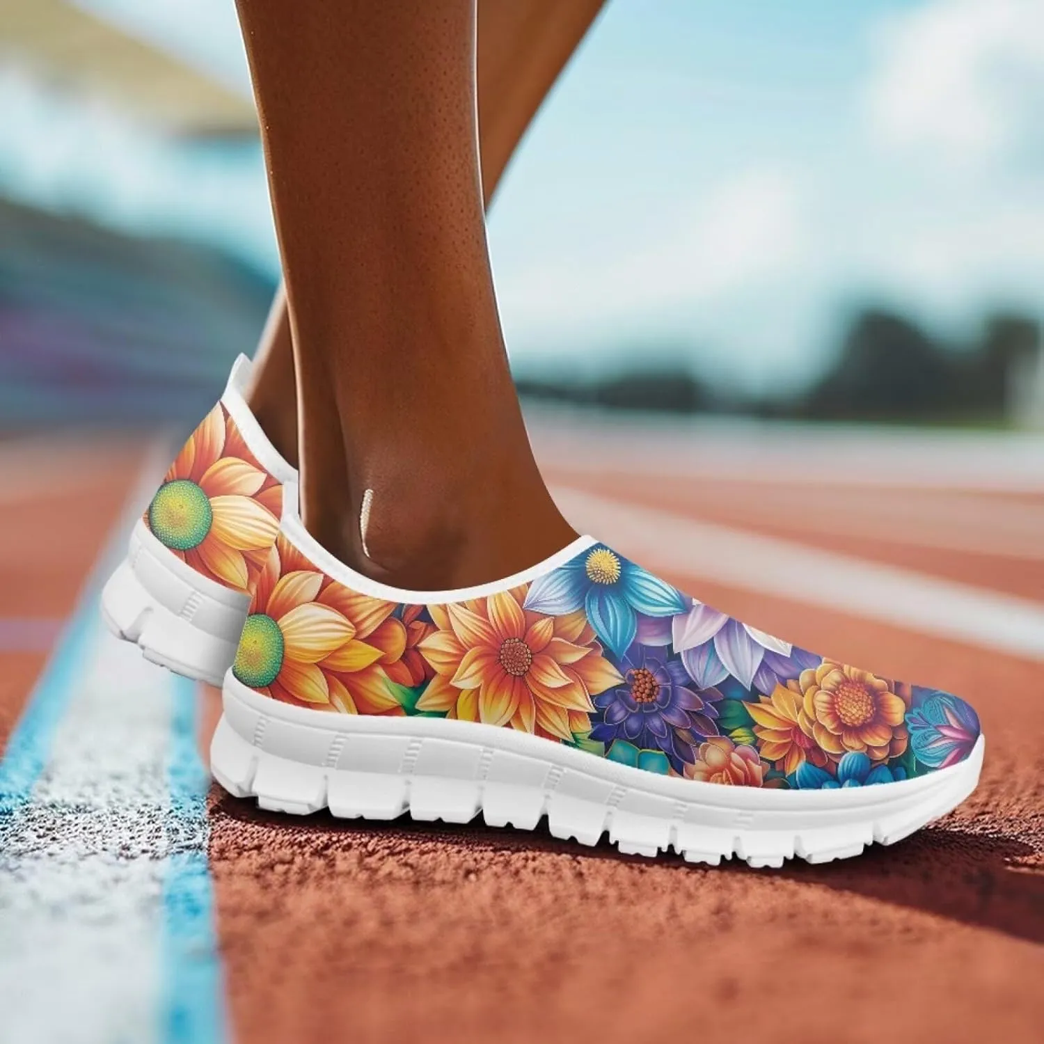 Mandala Flowers Print Womens Slip On Running Shoes Loafers Shoes Non Slip Arch Support Walking Shoes Breathable Gym Workout Shoes