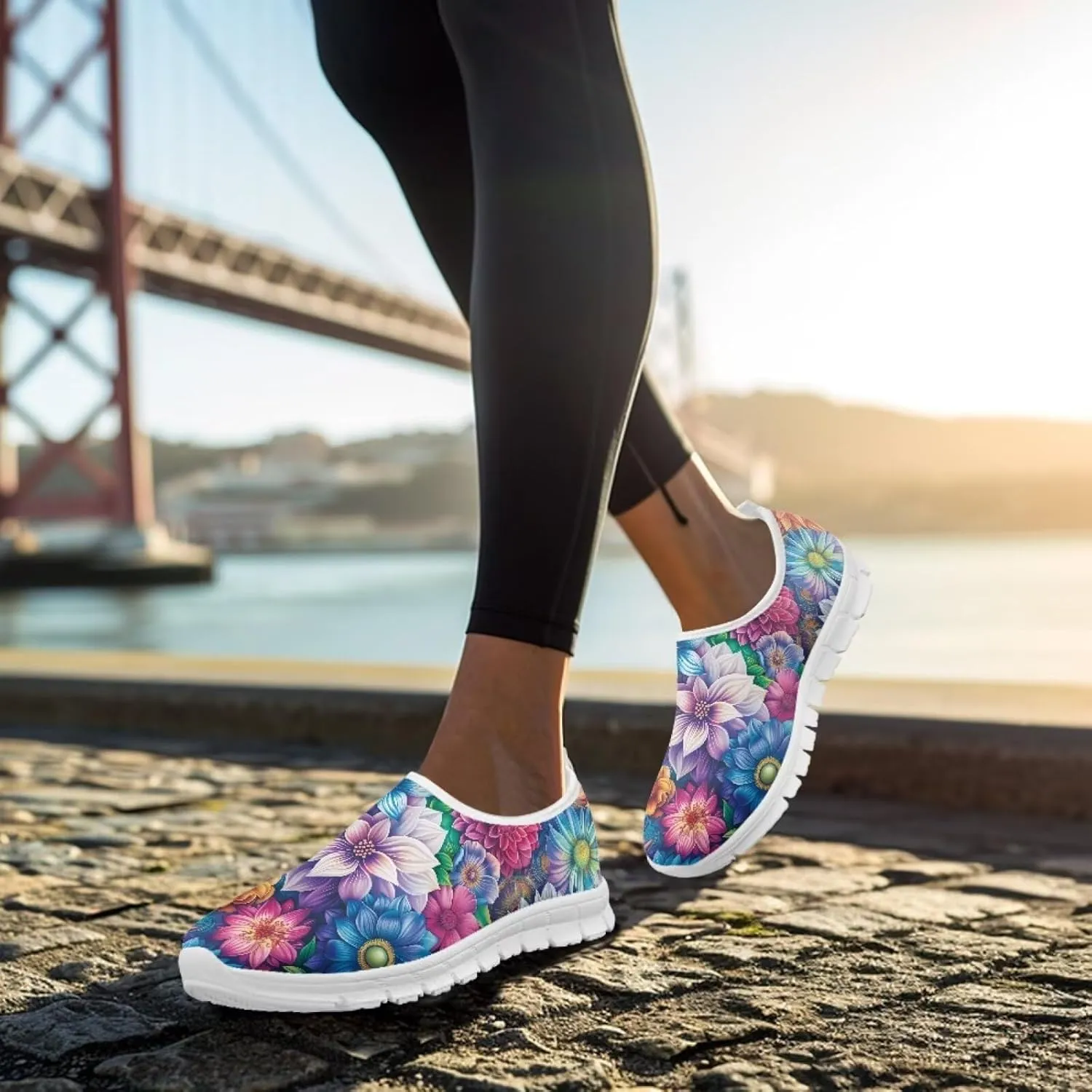 Mandala Flowers Print Womens Slip On Running Shoes Loafers Shoes Non Slip Arch Support Walking Shoes Breathable Gym Workout Shoes