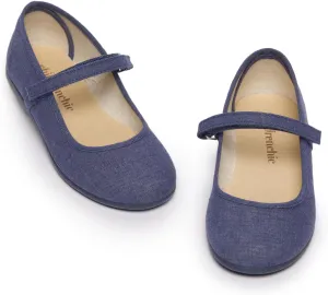 Mary Jane Flats with Hook and Loop Straps – Girls' Shoes for School, Weddings and Casual Wear (Canvas)