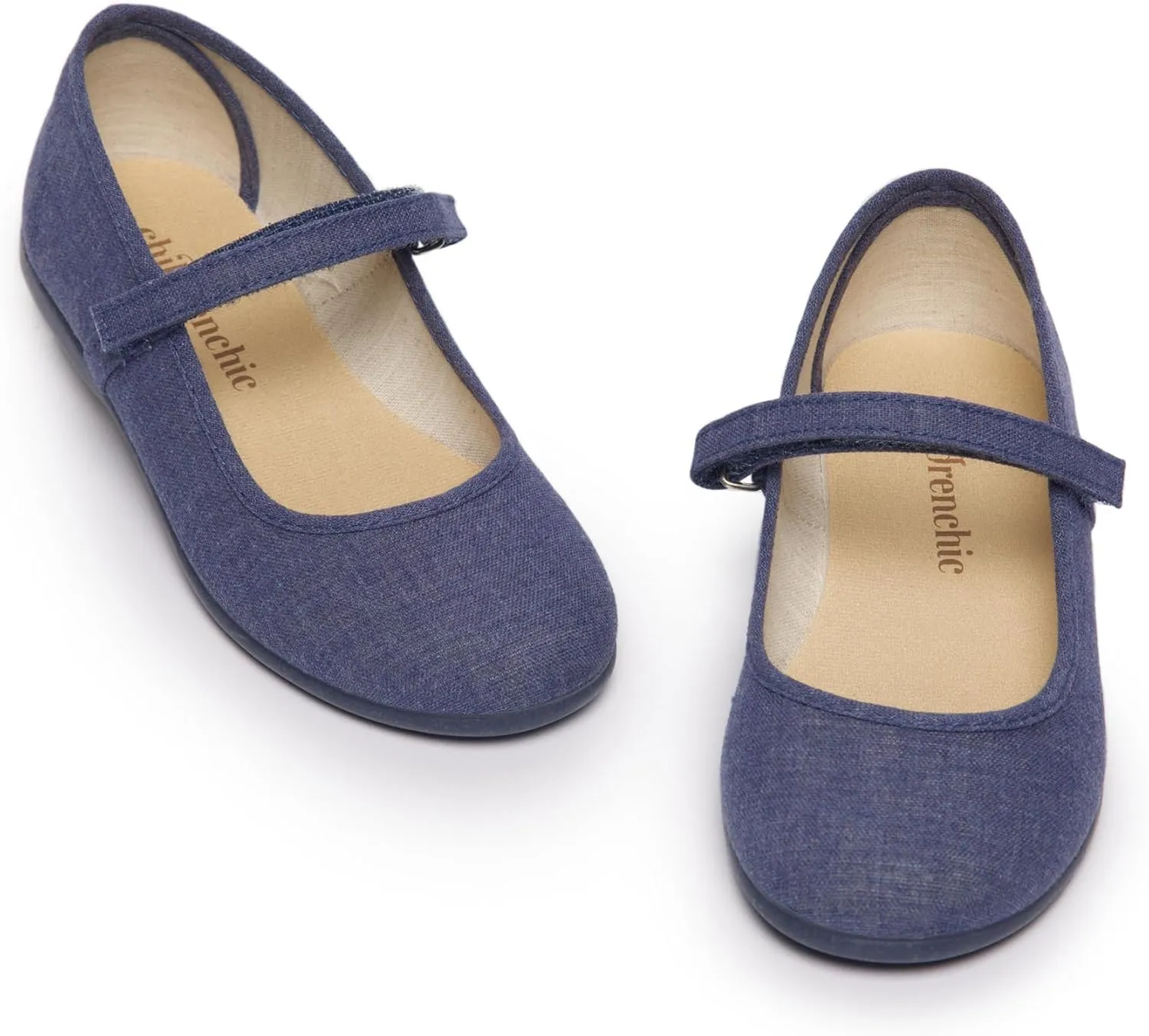 Mary Jane Flats with Hook and Loop Straps – Girls' Shoes for School, Weddings and Casual Wear (Canvas)