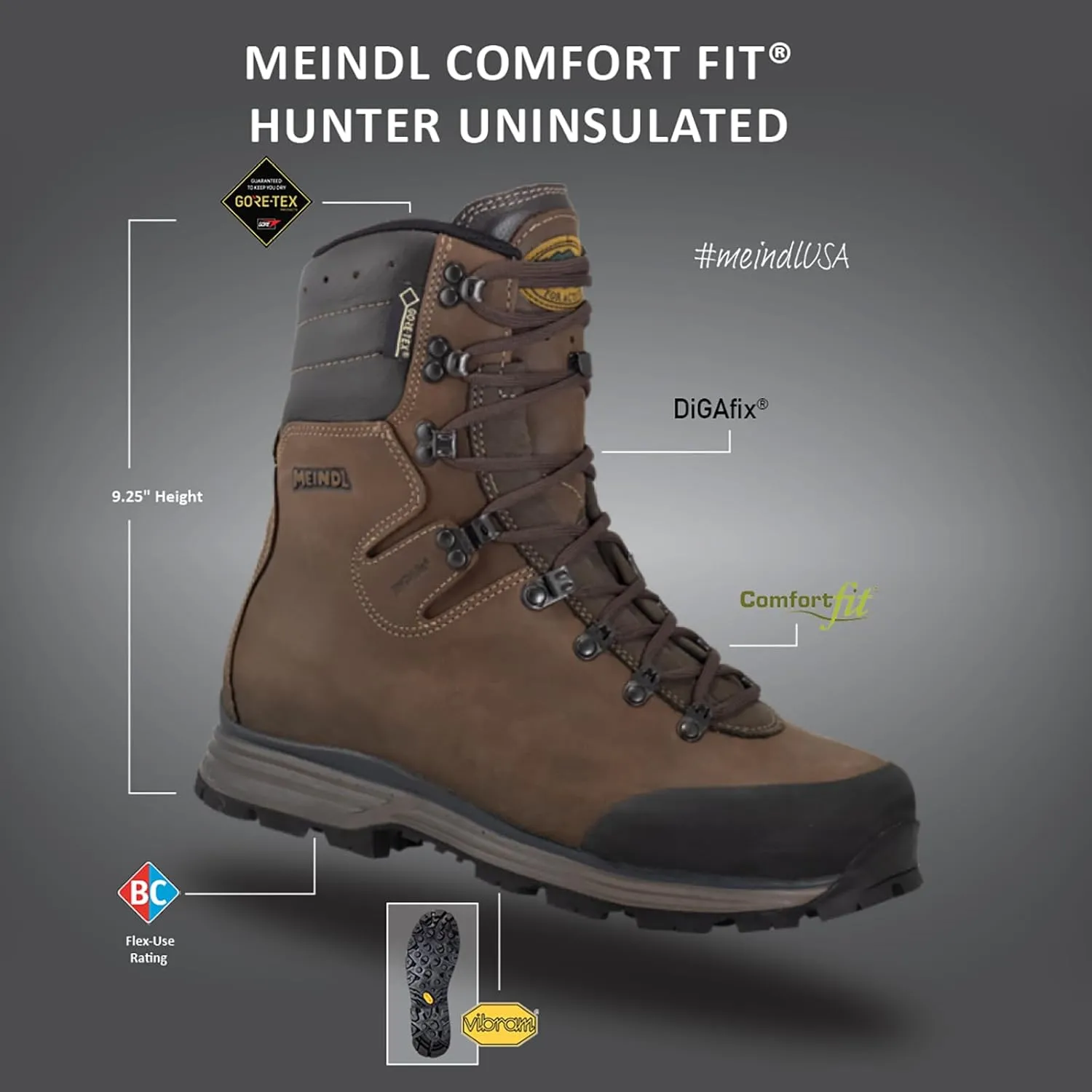 Meindl Men's Comfort-Fit Hunter | Gore-Tex Waterproof Uninsulated Hunting Boot | Wide Toe Box | Made in Germany