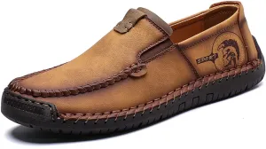 Men Classic Leather Stitching Loafers Business Walking Breathable Casual Moccasin Comfortable Soft Shoes