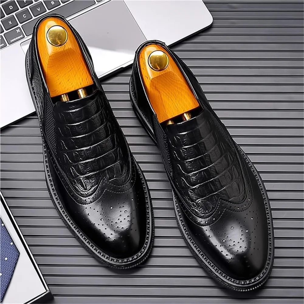 Men Moccasins Shoe Vegan Leather Classic Solid Color Anti-Slip Rubber Sole Slip Resistant Block Heel Slip On