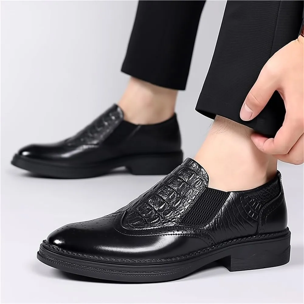 Men Moccasins Shoe Vegan Leather Classic Solid Color Anti-Slip Rubber Sole Slip Resistant Block Heel Slip On