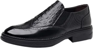 Men Moccasins Shoe Vegan Leather Classic Solid Color Anti-Slip Rubber Sole Slip Resistant Block Heel Slip On