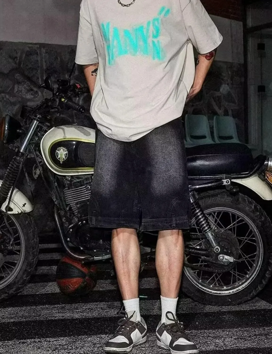 Mens Baggy Jorts Y2k Hip Hop Shorts Goth Skater Pants Grunge Demin Shorts Cargo Jean Shorts for Men