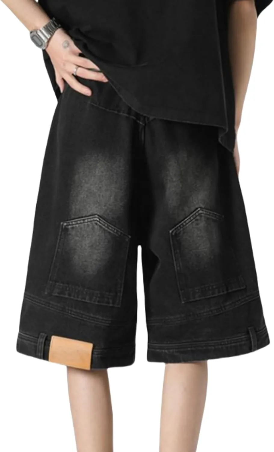 Mens Baggy Jorts Y2k Hip Hop Shorts Goth Skater Pants Grunge Demin Shorts Cargo Jean Shorts for Men