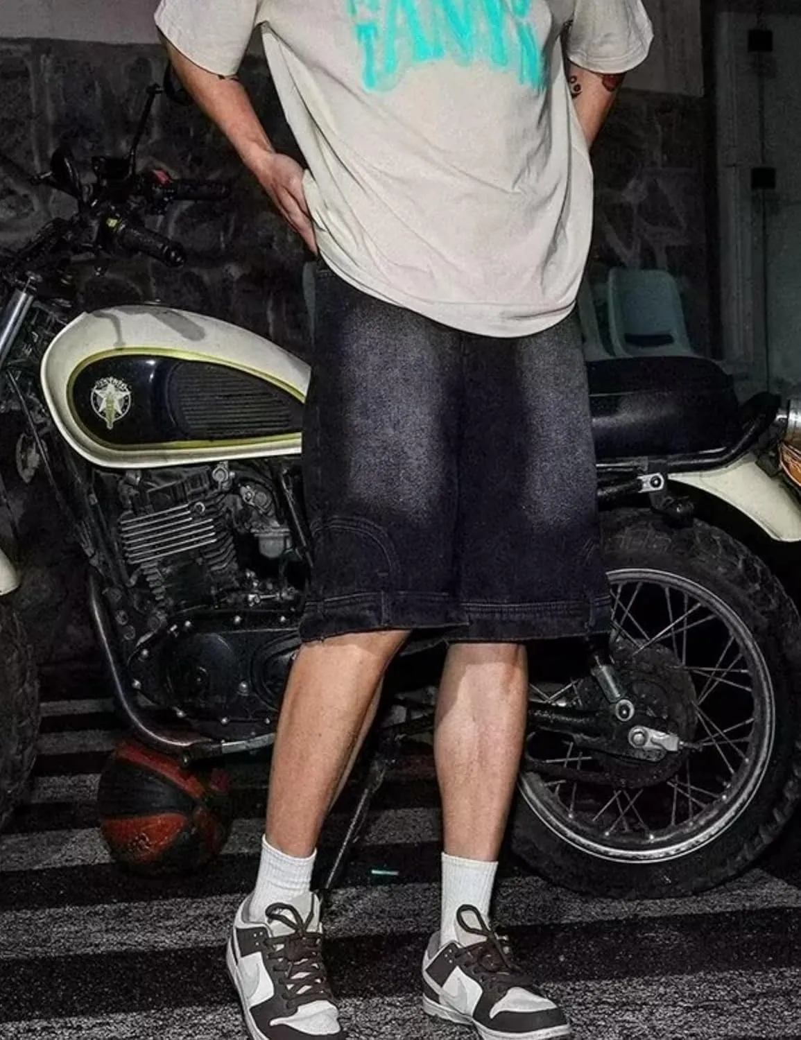 Mens Baggy Jorts Y2k Hip Hop Shorts Goth Skater Pants Grunge Demin Shorts Cargo Jean Shorts for Men