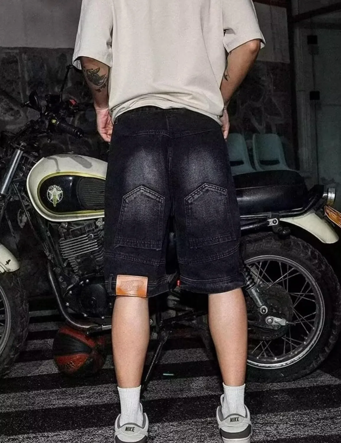 Mens Baggy Jorts Y2k Hip Hop Shorts Goth Skater Pants Grunge Demin Shorts Cargo Jean Shorts for Men