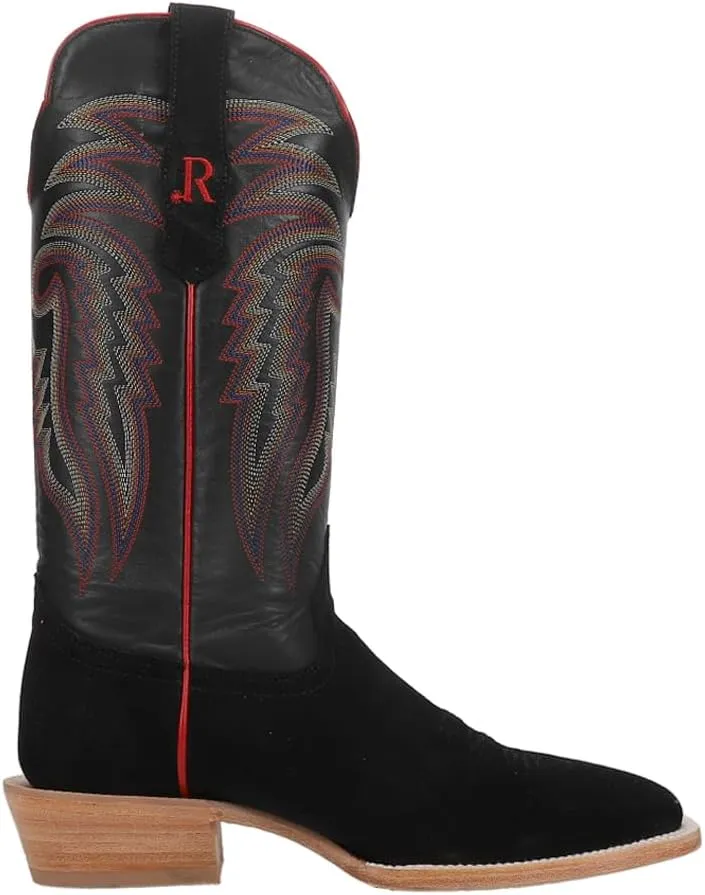 Mens Black Rough Out Wide Square Toe Casual Boots Mid Calf - Black