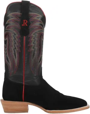Mens Black Rough Out Wide Square Toe Casual Boots Mid Calf - Black