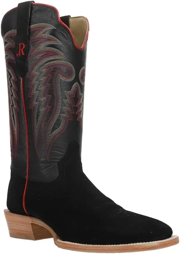 Mens Black Rough Out Wide Square Toe Casual Boots Mid Calf - Black