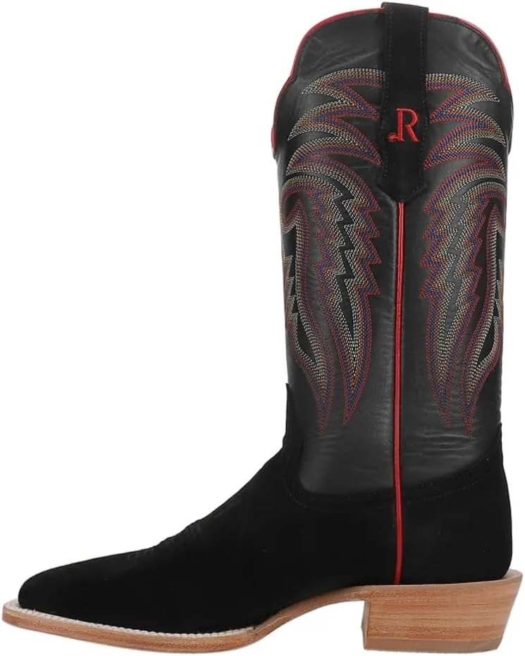 Mens Black Rough Out Wide Square Toe Casual Boots Mid Calf - Black