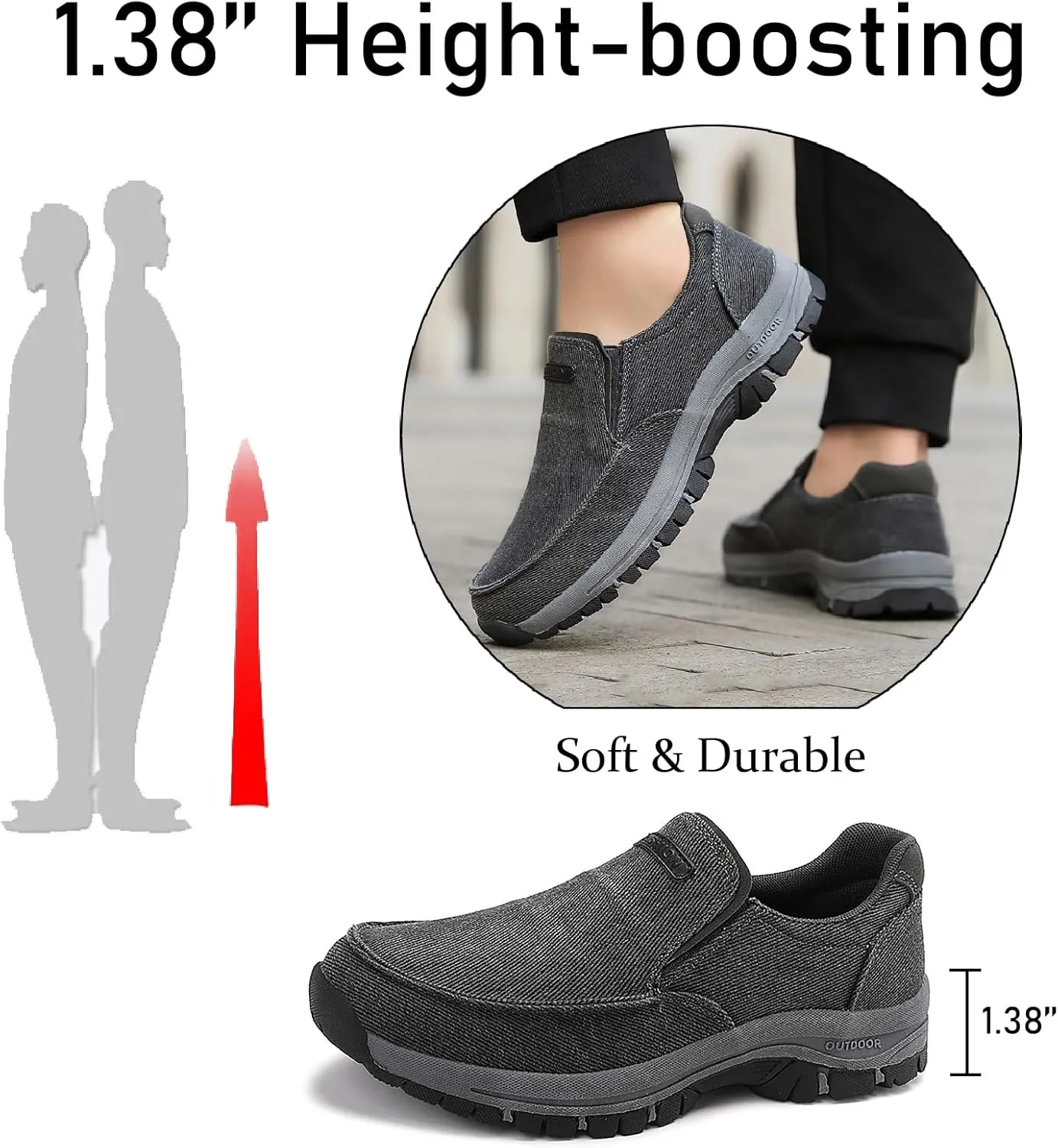 Men's Canvas Slip-on Loafers Lightweight Comfort Soft Bottom Round Toe Arch Support Wear-Resistant Casual Sneakers Outdoor Driving Walking Shoes