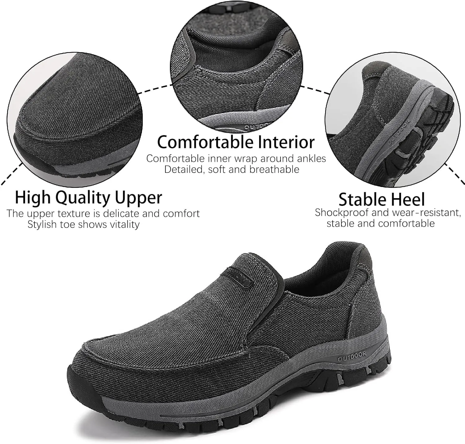 Men's Canvas Slip-on Loafers Lightweight Comfort Soft Bottom Round Toe Arch Support Wear-Resistant Casual Sneakers Outdoor Driving Walking Shoes