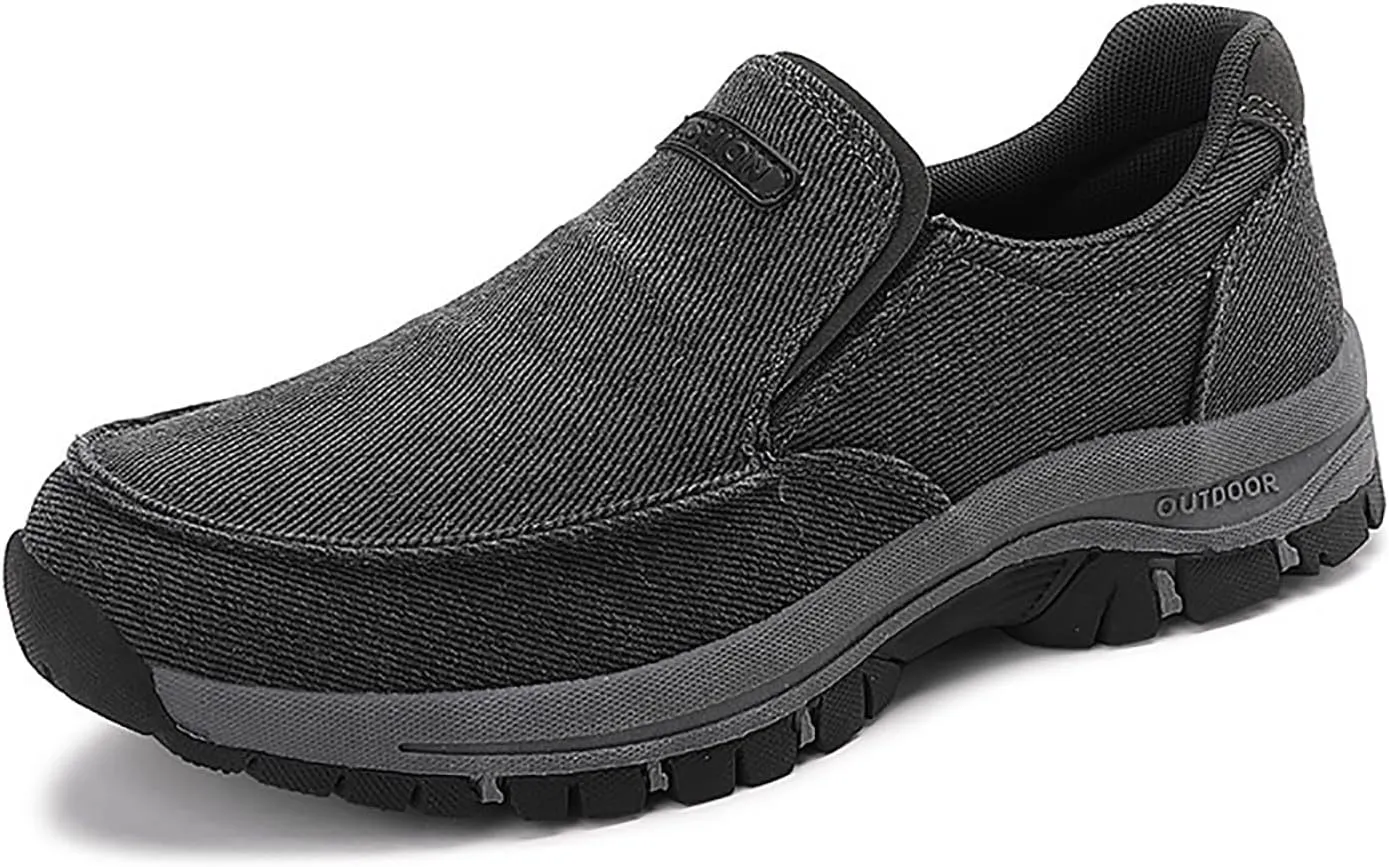 Men's Canvas Slip-on Loafers Lightweight Comfort Soft Bottom Round Toe Arch Support Wear-Resistant Casual Sneakers Outdoor Driving Walking Shoes