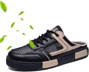Mens Casual Slippers Summer Breathable Mesh Sandals, Lightweight Backless Sneakers Slip-on Low-Top Walking Mesh Shoes Outdoor Beach Shoes