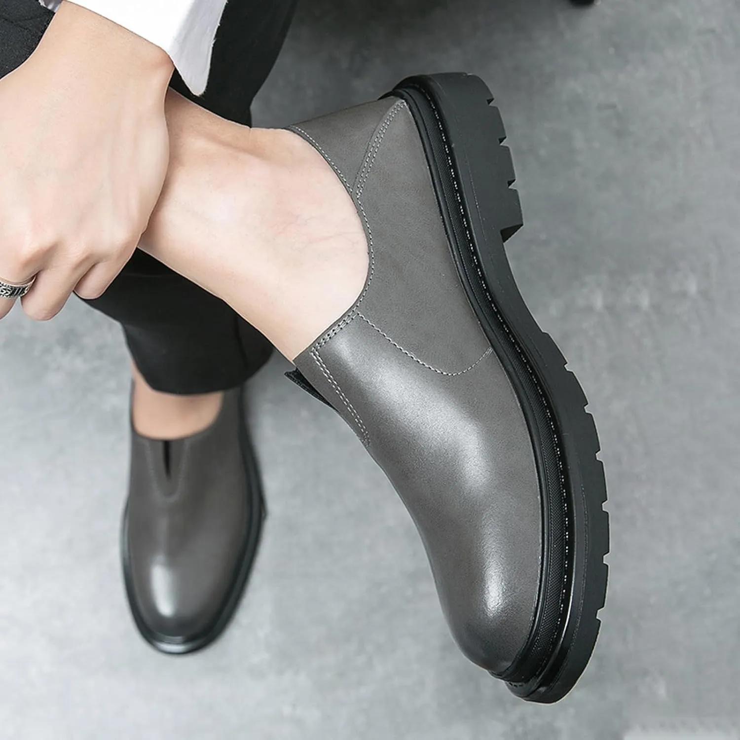 Men's Chunky Heel Lug Sole Slip-on Loafers,Comfort Soft Moccasin Lightweight Driving Walking Penny Shoes Casual Dressy Office Work Shoes