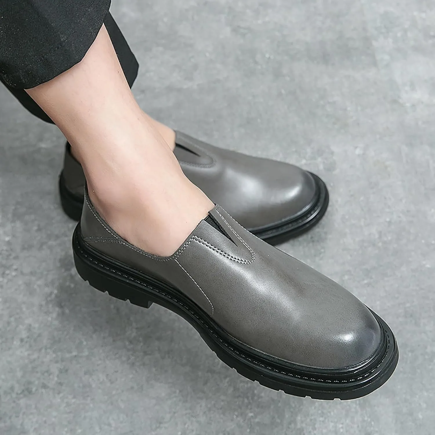 Men's Chunky Heel Lug Sole Slip-on Loafers,Comfort Soft Moccasin Lightweight Driving Walking Penny Shoes Casual Dressy Office Work Shoes