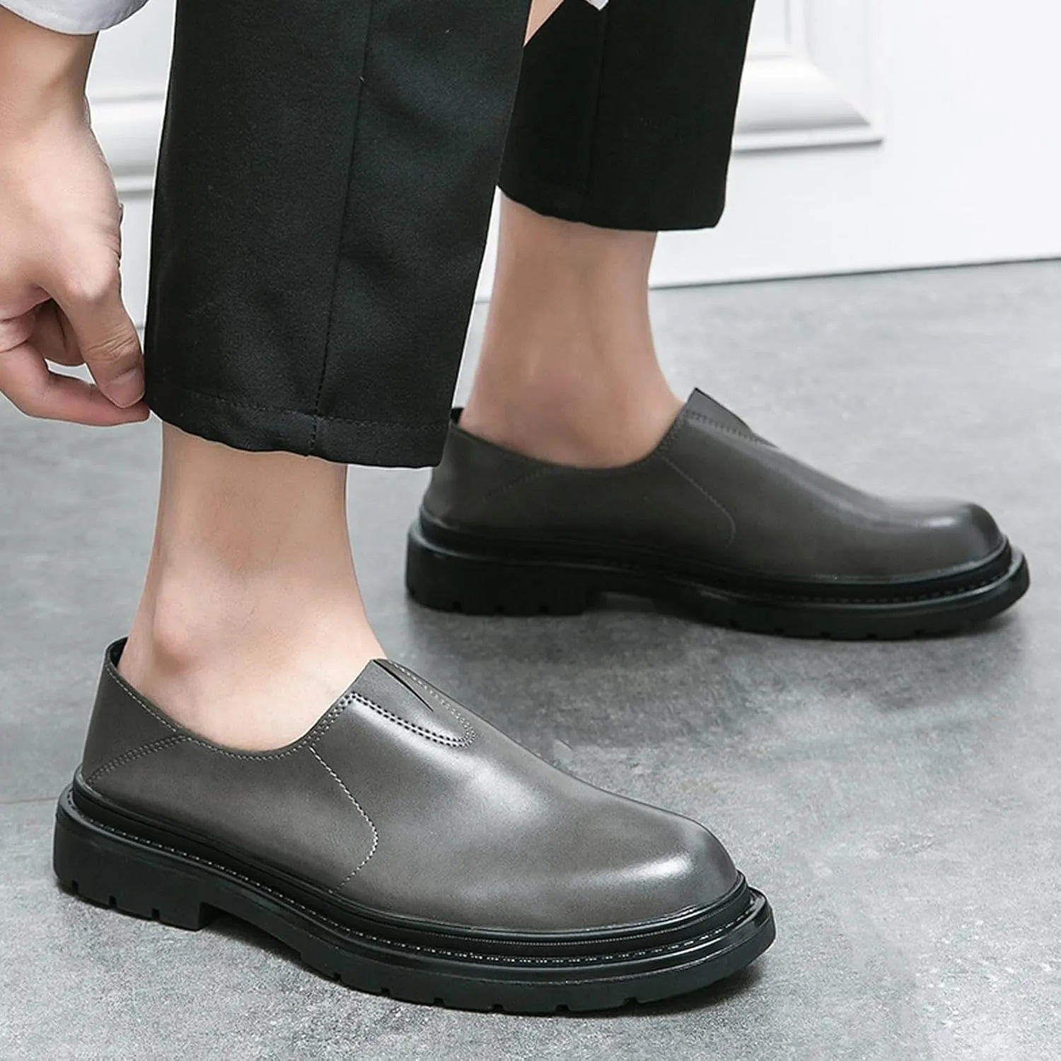 Men's Chunky Heel Lug Sole Slip-on Loafers,Comfort Soft Moccasin Lightweight Driving Walking Penny Shoes Casual Dressy Office Work Shoes