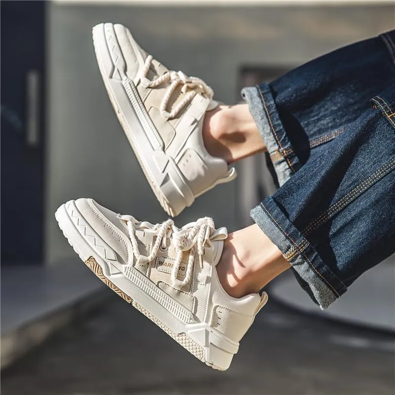 Men's Fashion Streetwear Thick-Soled Skateboarding Sneakers Comfortable Breathable Height Increasing Non-Slip Durable Lace-Up Sneakers for Outdoor Activities Shoes Size 6.5-10