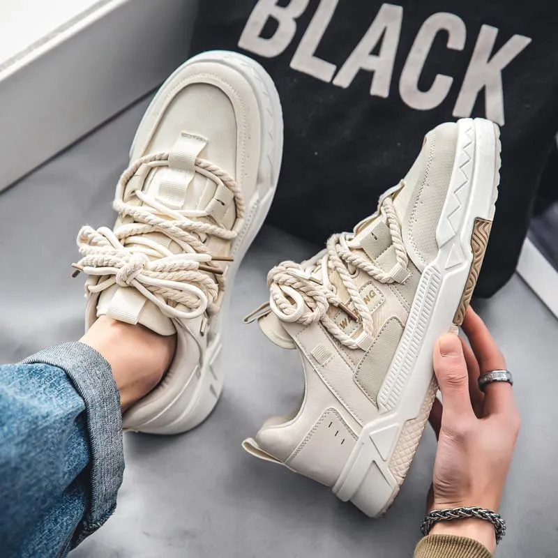 Men's Fashion Streetwear Thick-Soled Skateboarding Sneakers Comfortable Breathable Height Increasing Non-Slip Durable Lace-Up Sneakers for Outdoor Activities Shoes Size 6.5-10