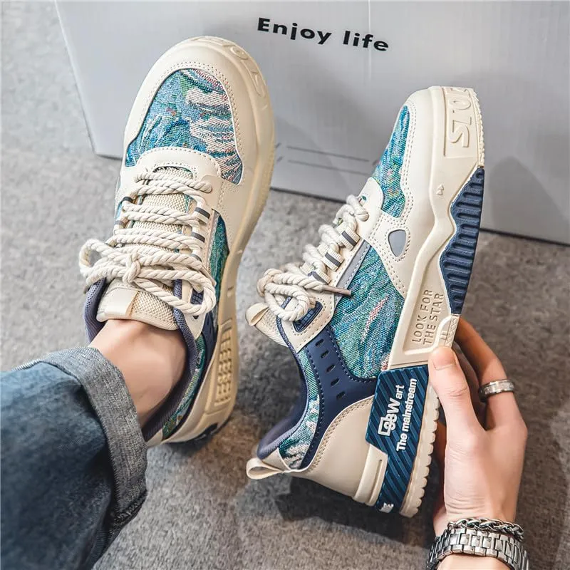 Men's Fashion Streetwear Thick-Soled Skateboarding Sneakers Comfortable Breathable Height Increasing Non-Slip Durable Lace-Up Sneakers for Outdoor Activities Shoes Size 6.5-10