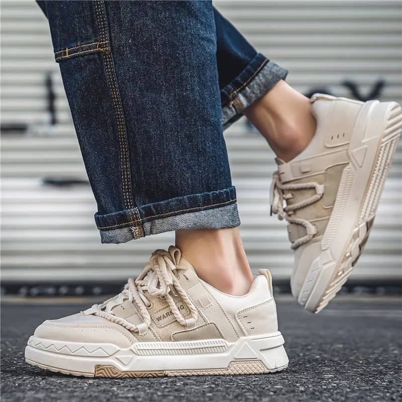 Men's Fashion Streetwear Thick-Soled Skateboarding Sneakers Comfortable Breathable Height Increasing Non-Slip Durable Lace-Up Sneakers for Outdoor Activities Shoes Size 6.5-10