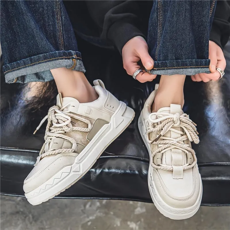Men's Fashion Streetwear Thick-Soled Skateboarding Sneakers Comfortable Breathable Height Increasing Non-Slip Durable Lace-Up Sneakers for Outdoor Activities Shoes Size 6.5-10