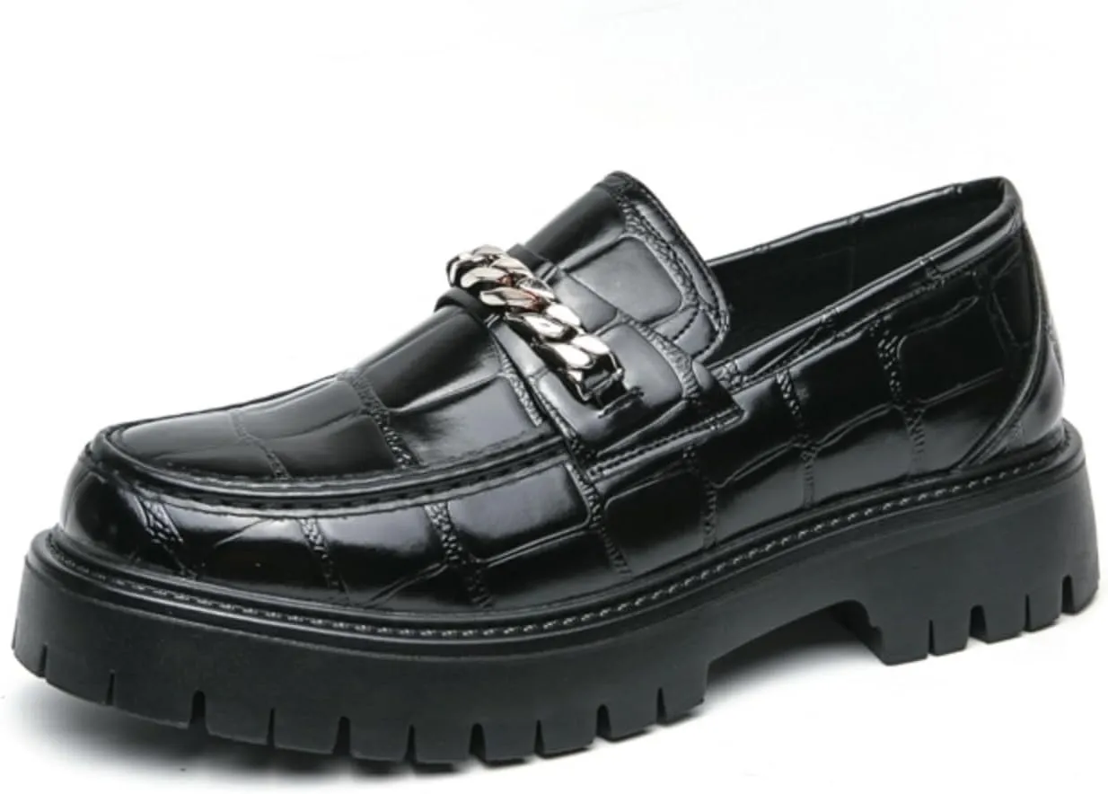 Men's Fashion Textured Leather Lug Sole Platform Comfort Slip - On Loafers Dress Shoes