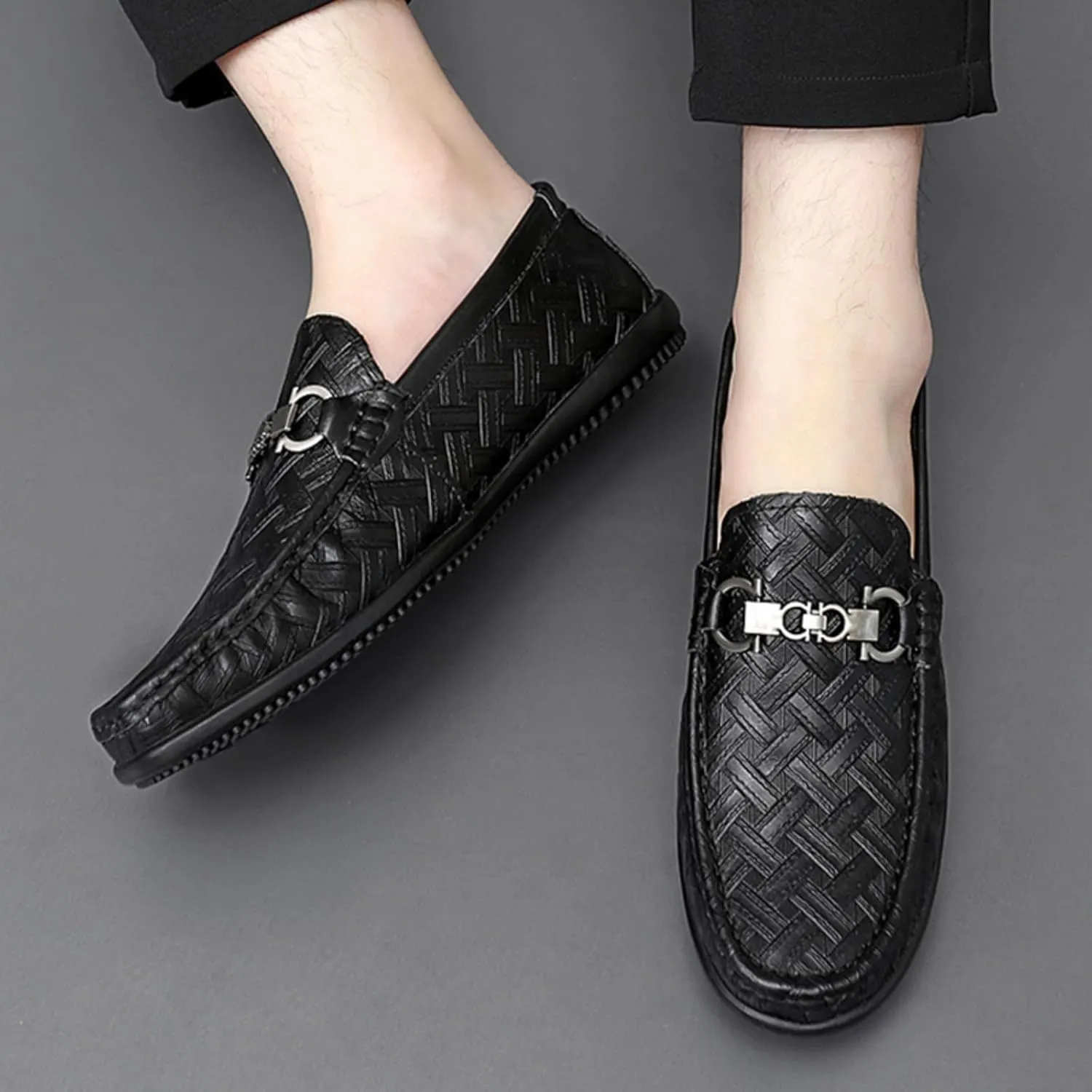 Mens Genuine Cowhide Loafers Slip - Ons, Casual Driving Flat Walking Moccasin, Business Boat Shoes, Fashion Slipper, for Wedding