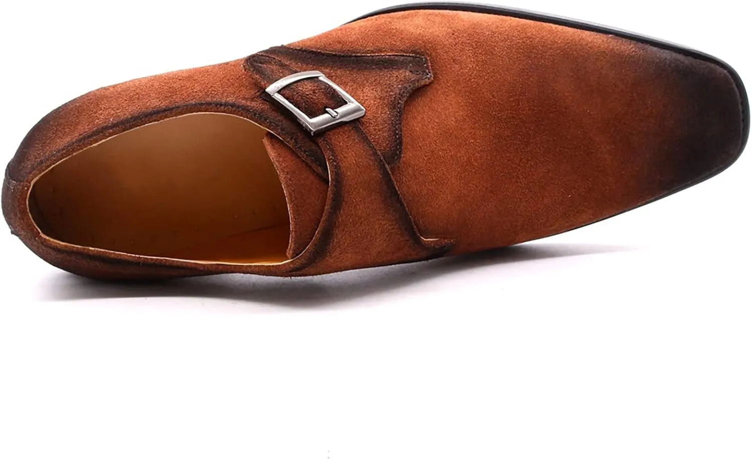 Mens Genuine Leather Monk Shoes Black Business Casual Shoes Classic Vintage Brown Loafers Handmade,Brown-47