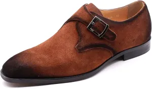 Mens Genuine Leather Monk Shoes Black Business Casual Shoes Classic Vintage Brown Loafers Handmade,Brown-47