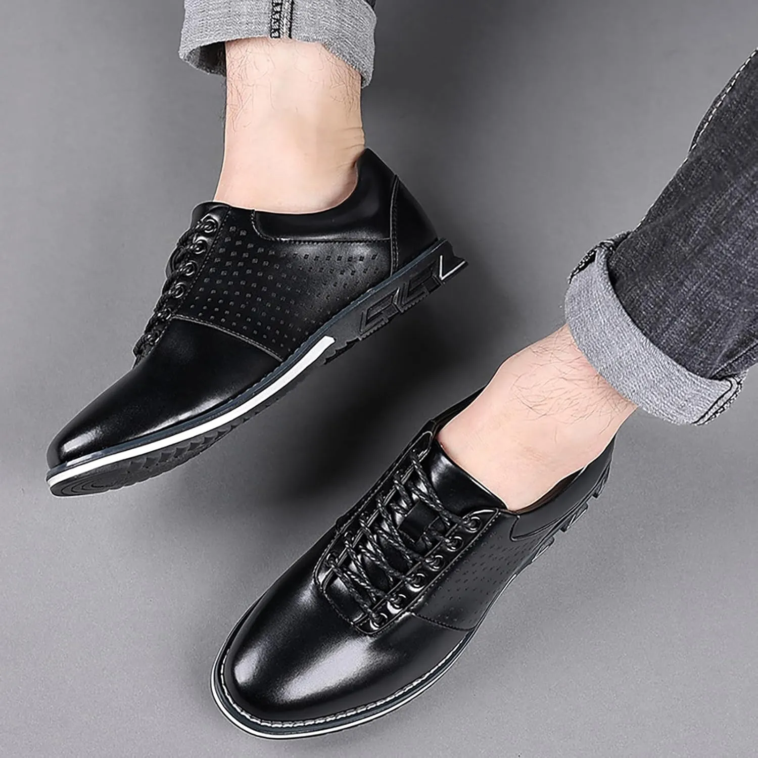 Men's Leather Lace-up Orthopedic Oxfords Comfort Soft Flat Dress Sneakers Casual Office Walking Business Derby Loafers