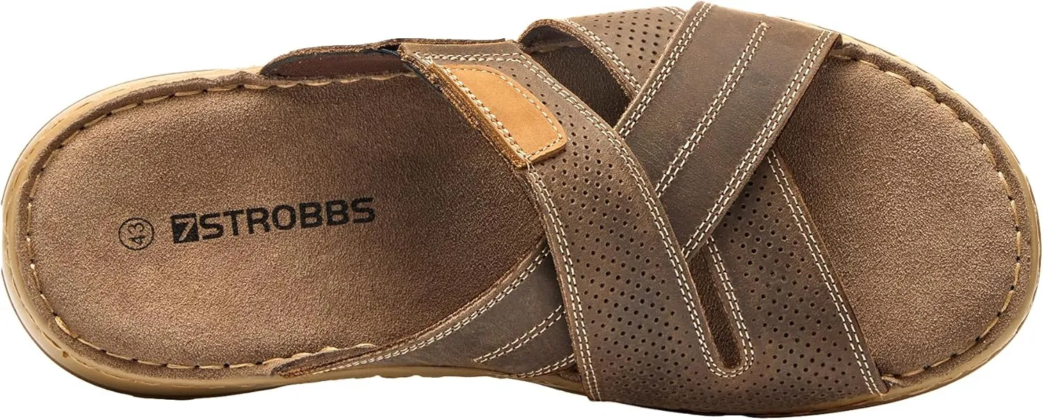 Mens Leather Slides Sandals Summer Outdoor Cushioning Casual Lightweight Sandals