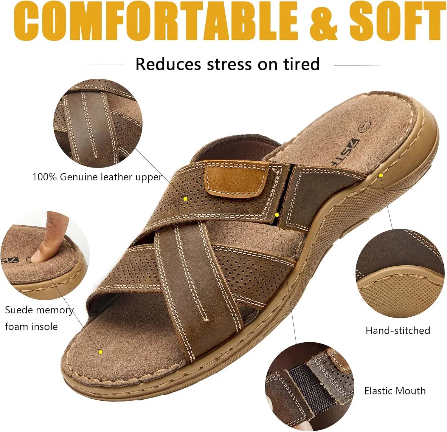 Mens Leather Slides Sandals Summer Outdoor Cushioning Casual Lightweight Sandals